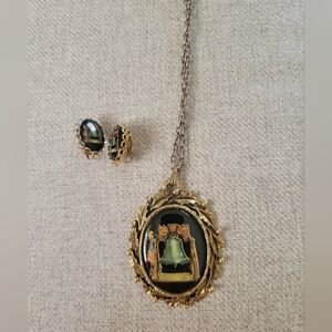 Vintage Liberty Bell Necklace and Earrings
